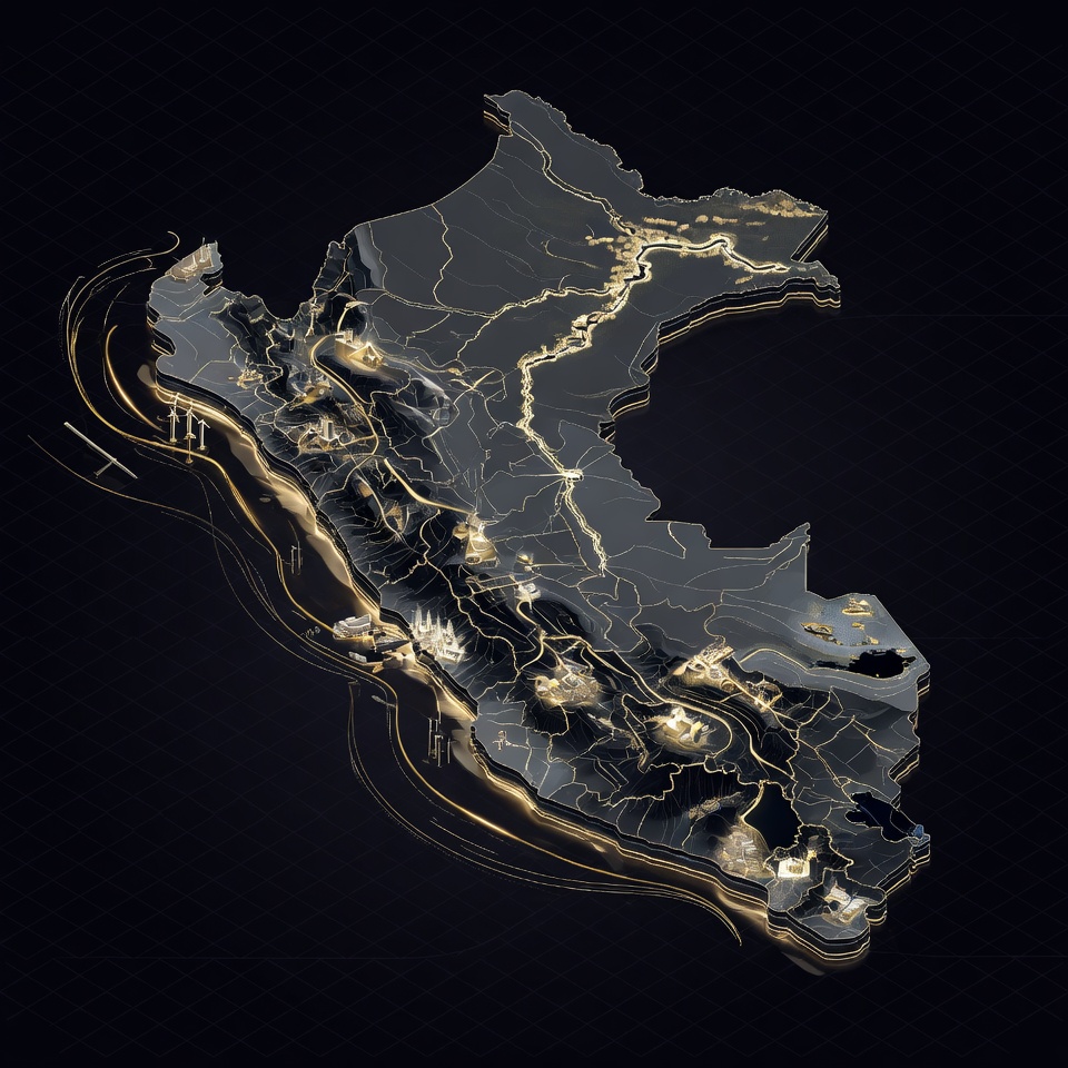 Mapa premium del Perú con rutas doradas GoldenInk
